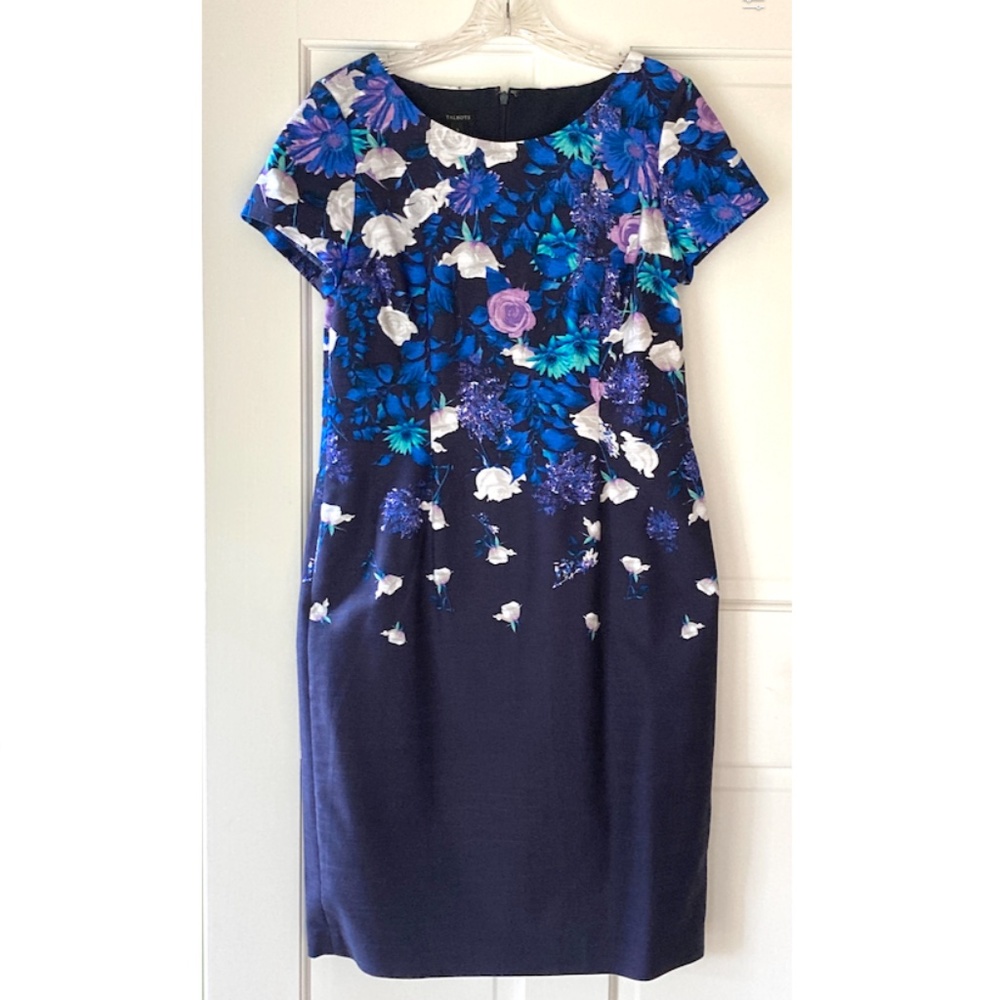 NEW Floral Sheath Dress Navy Size 6 Talbots Knee Length Back Zip Summer Wedding